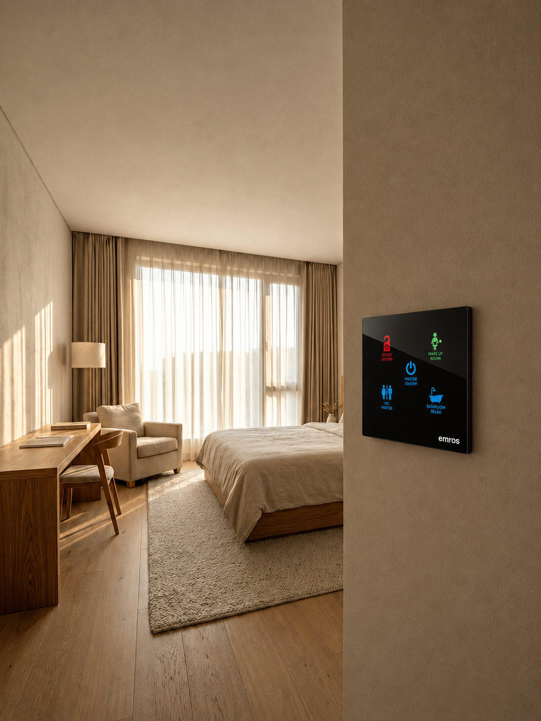Hotel room automation thermostat and comfort control interface